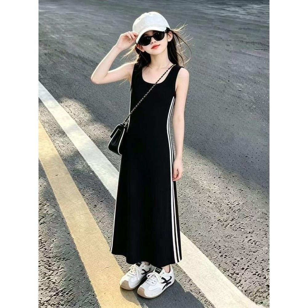 女童夏季美式吊带黑色连衣裙