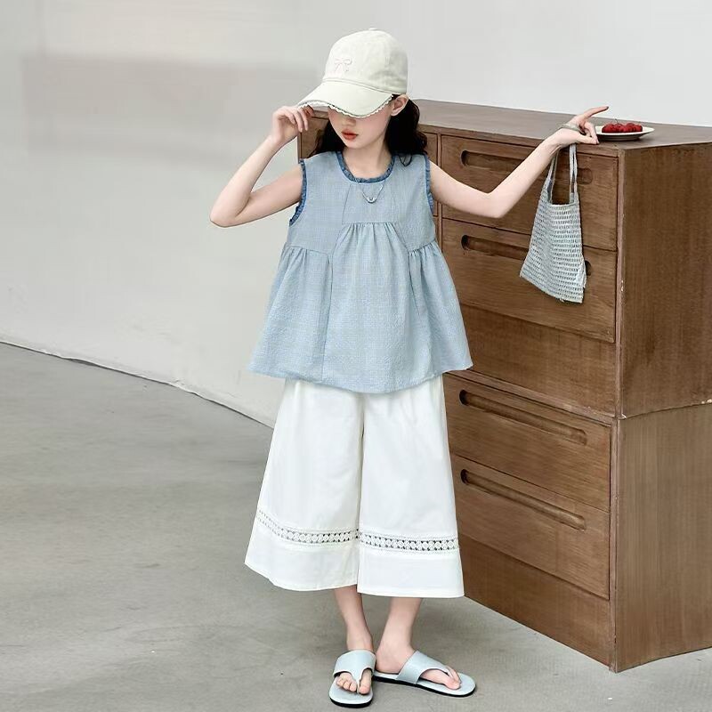 女童夏季韩系洋气无袖七分裤套装