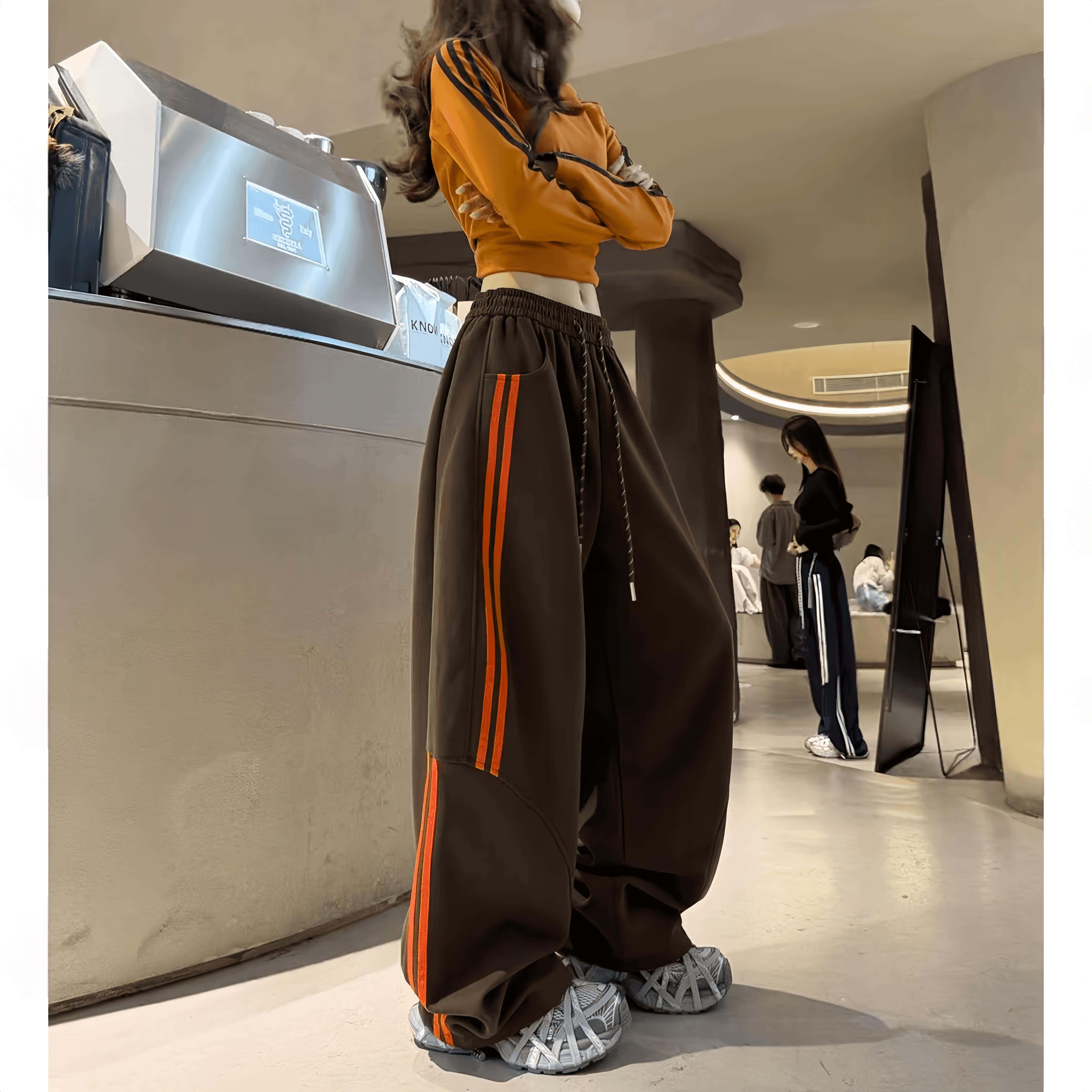 速干阔腿裤女2026夏秋新款宽松卫裤高腰条纹运动裤防晒百搭休闲裤