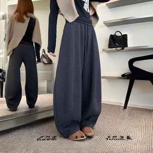 休闲糯米裤 宽松慵懒毛呢阔腿裤 子 女秋冬加绒2025新款 深灰色弯刀裤