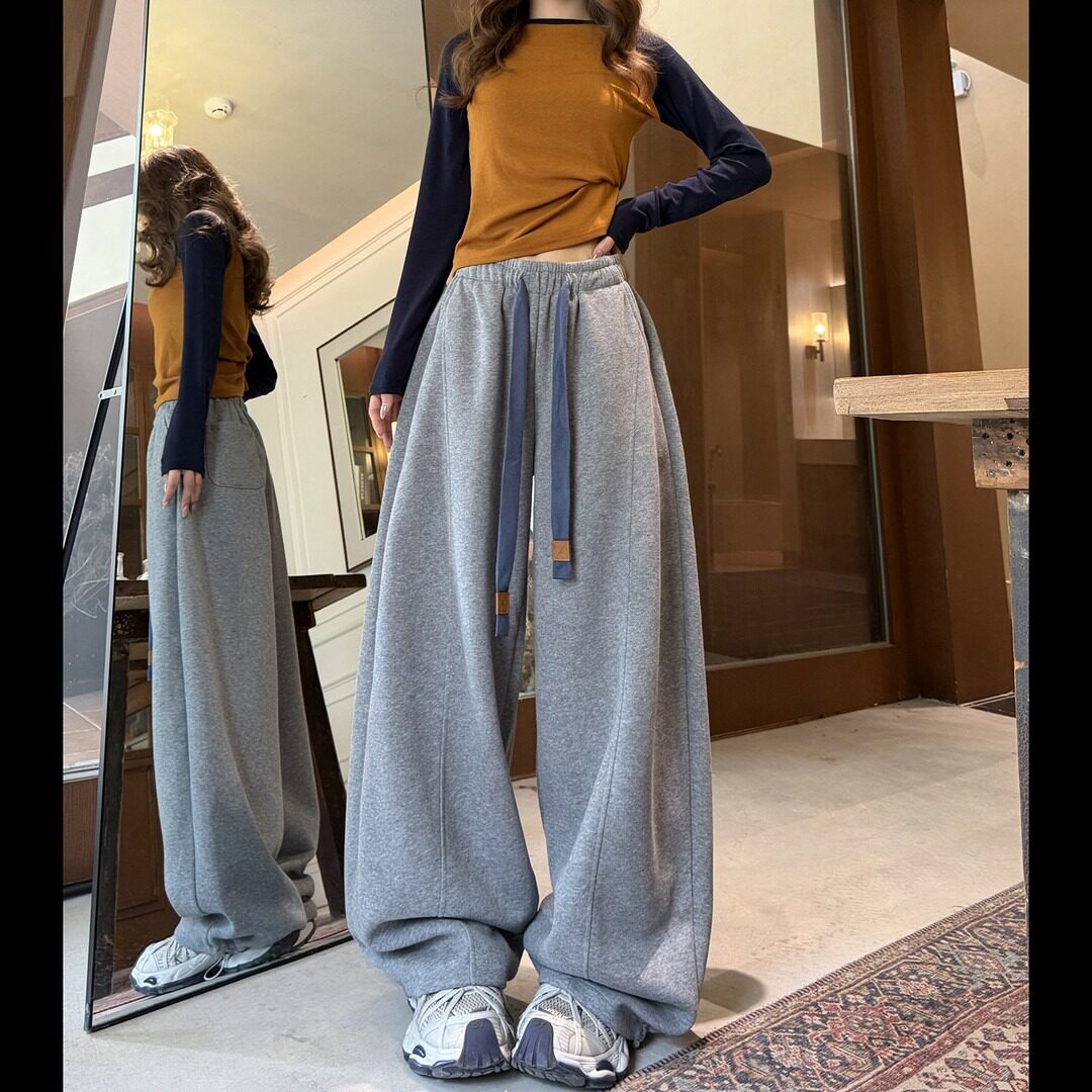 加绒加厚运动裤女2026秋冬新款宽松显瘦垂感慵懒风弯刀休闲阔腿裤