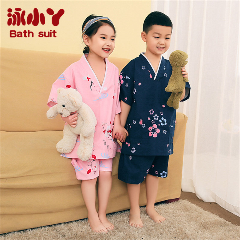 汗蒸服儿童女宝宝100%纯棉透气小中大童可爱浴服小孩温泉桑拿衣服图片