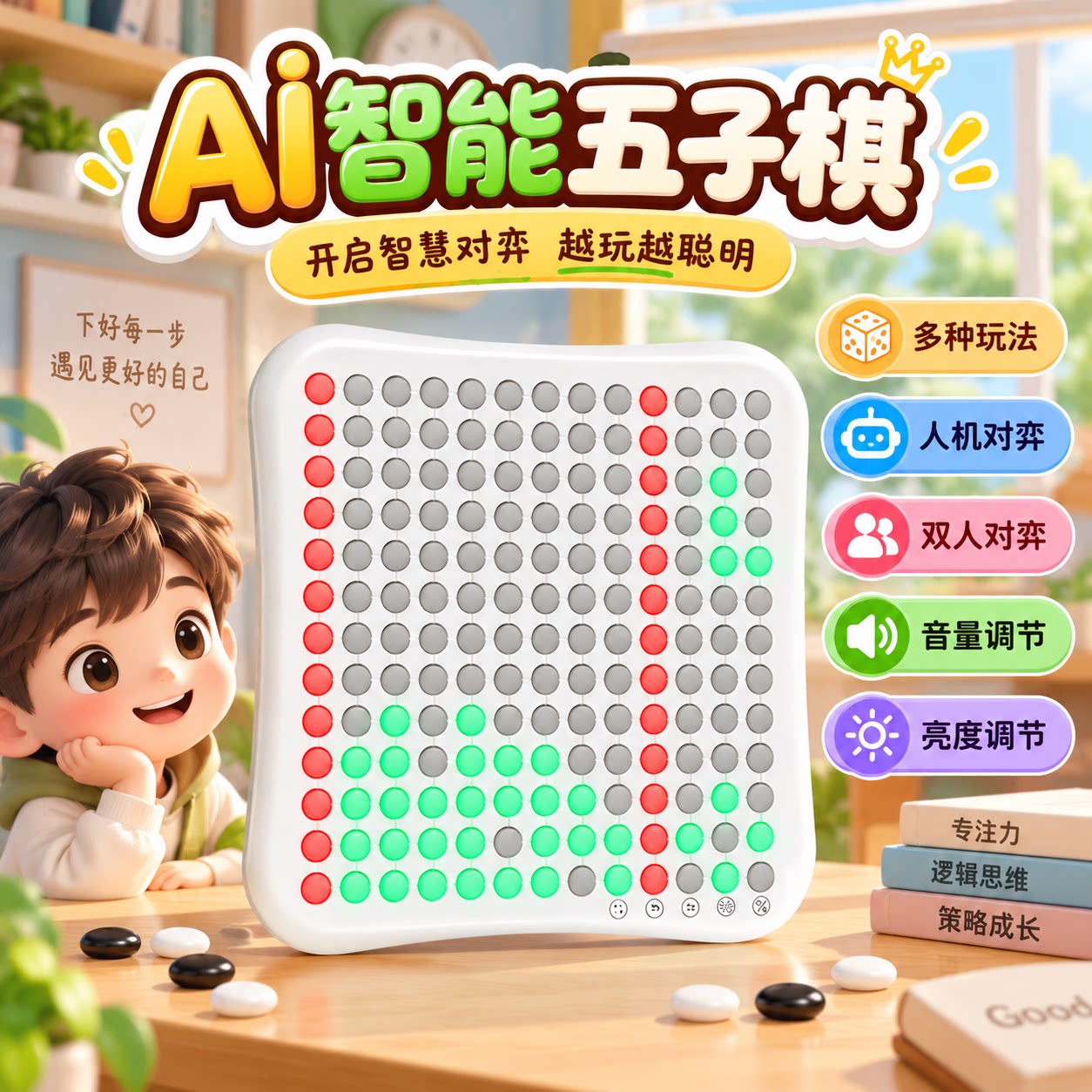 AI智能五子棋儿童版棋盘套装成人版跳棋多功能桌游围棋四子棋玩具
