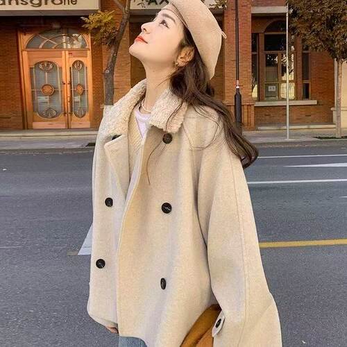 小个子韩系高级感毛呢外套女秋冬2026新款宽松显瘦短款夹克大衣女