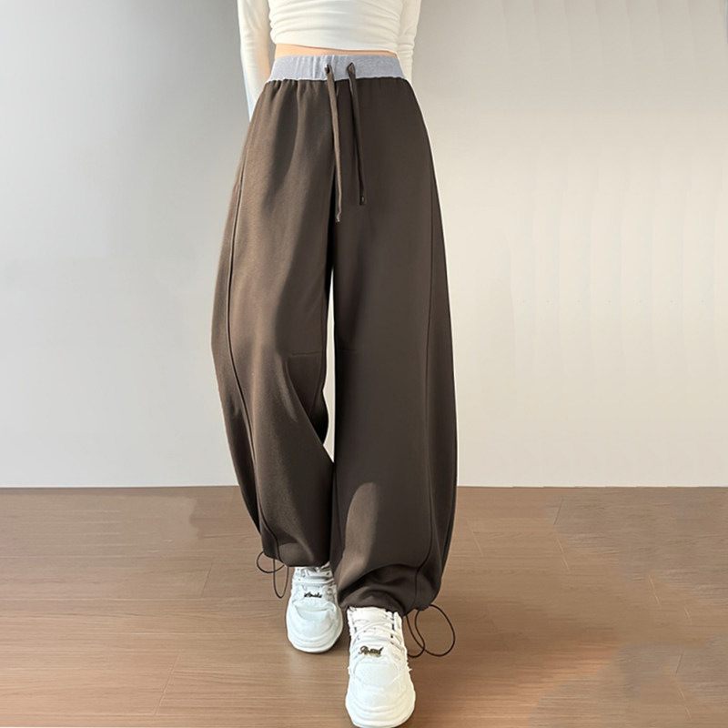 咖啡色美式撞色抽绳松紧运动卫裤春秋季2026年宽松阔腿百搭长裤子,女装/女士精品,休闲裤,淘宝优惠券,粉丝福利购,淘宝优惠卷