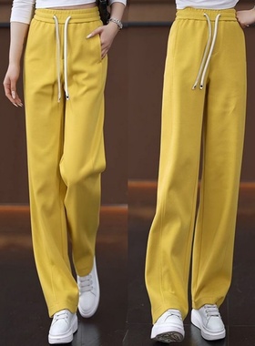 黄色窄版香蕉裤女春秋2026新款松紧腰显瘦休闲卫裤运动直筒弯刀裤
