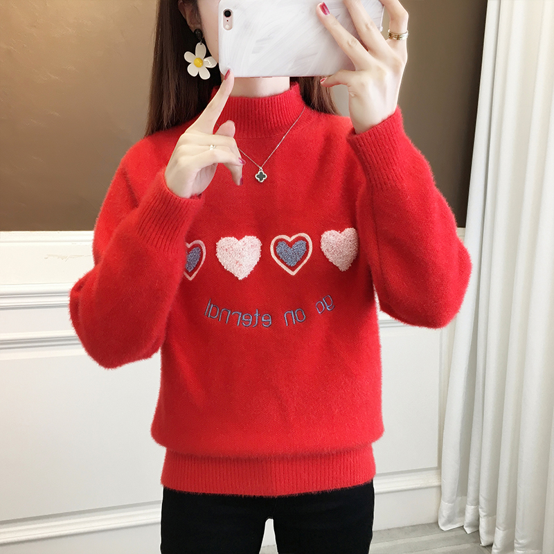 宽松黄金貂绣花柔软毛衣