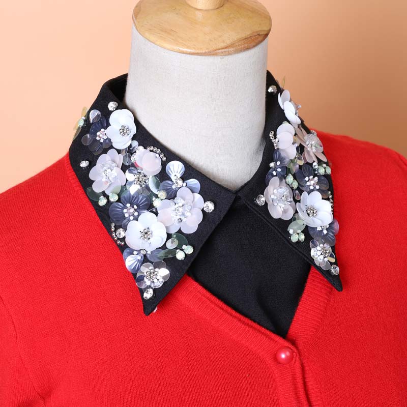 镶钻花朵手工欧美风防晒假领子