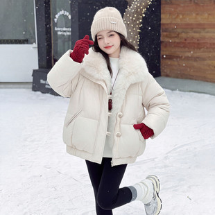 女童冬季羽绒棉服新款大毛领韩版宽松保暖棉衣外套中大童加厚棉袄
