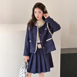 女童小香风套装春装2026新款女大童超好看外套百褶裙子初中生衣服