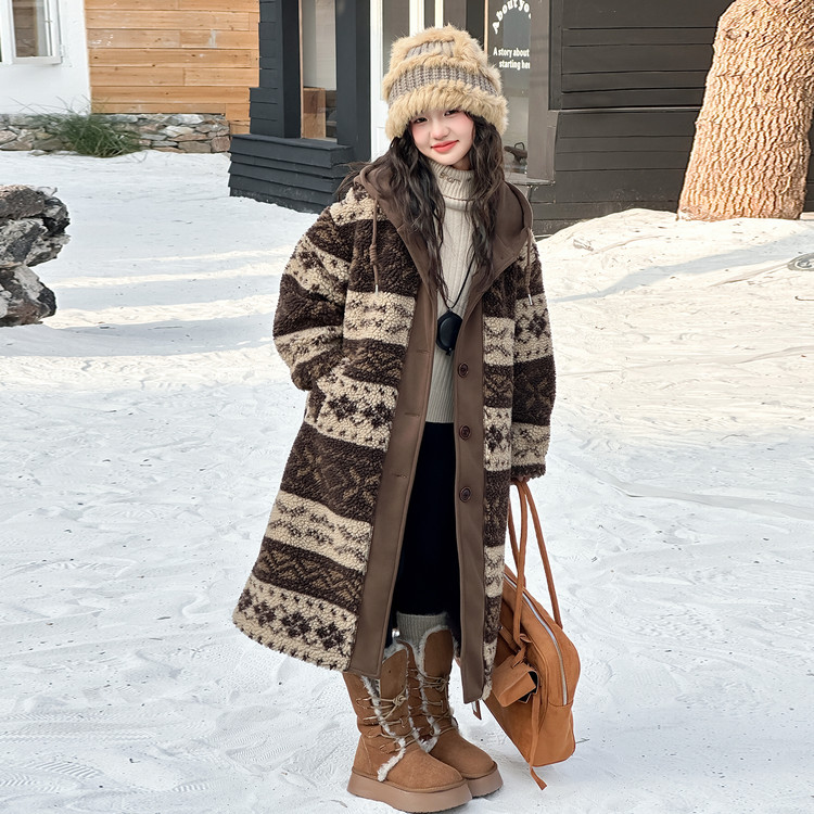 女童加绒外套毛毛衣加厚长款大衣