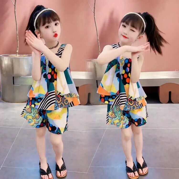 女童2026新款夏季洋气套装雪纺吊带无袖中大童薄款时尚两件套潮
