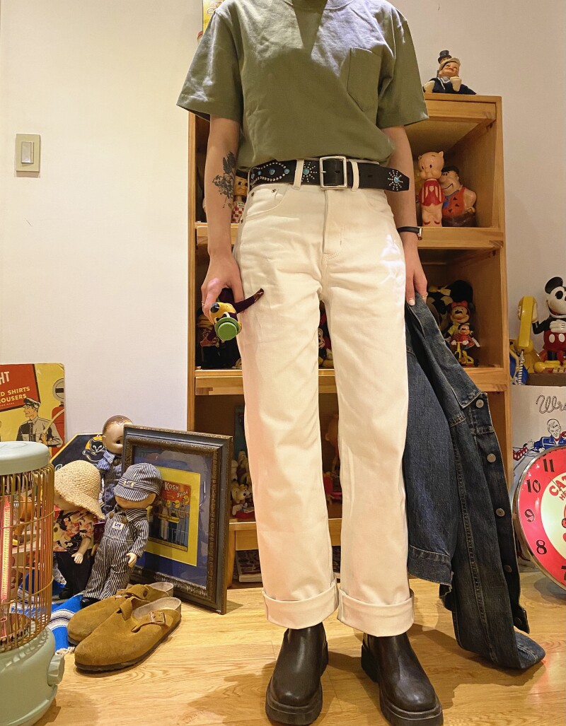 D.stomach直筒宽松赤耳12OZ白色牛仔裤养牛咔叽休闲长裤男女复古