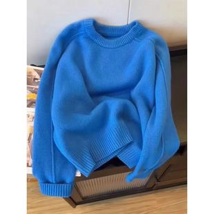 克莱因蓝毛衣女2025秋冬新款 超好看显瘦宽松上衣女 百搭套头针织衫