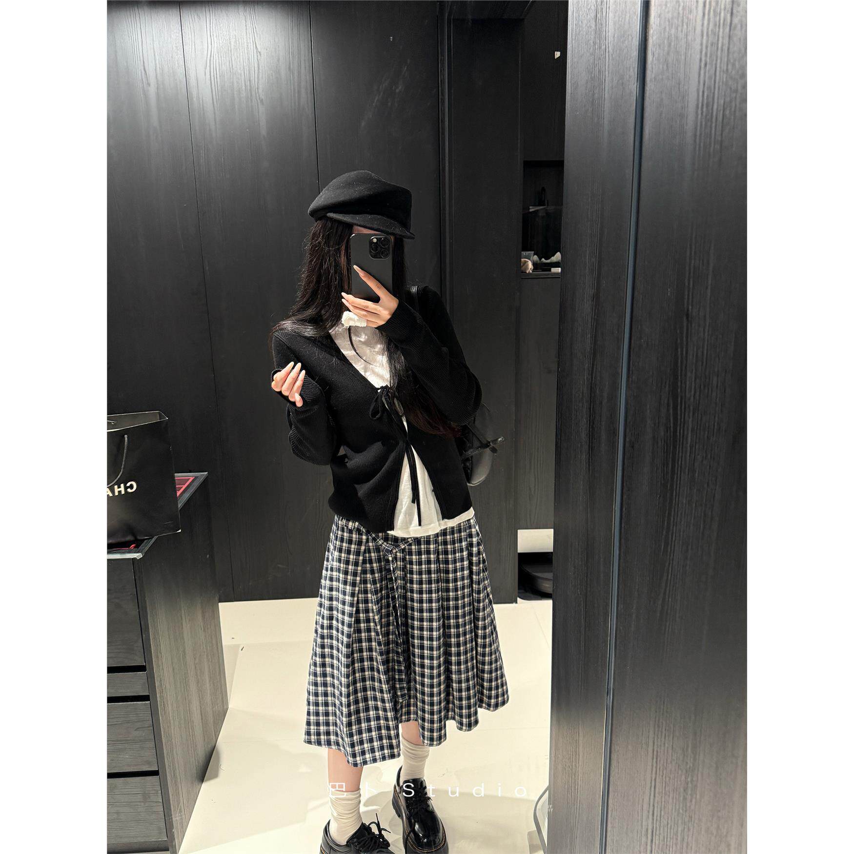 巴卜Studio蓝白格子半身