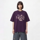 ISSUANCE 睡觉咕噜噜 美式 TRAVEL 卡通狗狗刺绣宽松圆领短袖 T恤BF