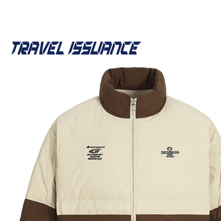 TRAVEL ISSUANCE 一路向北 ins潮立领宽松拼接撞色保暖羽绒服外套