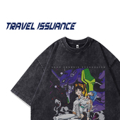 ISSUANCE 不夸翻脸 美式 TRAVEL 卡通动漫印花洗水宽松圆领短袖 T恤