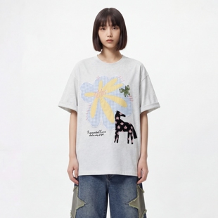 TRAVEL ISSUANCE 灿烂花开 痞帅复古花朵贴布绣宽松短袖T恤男女潮