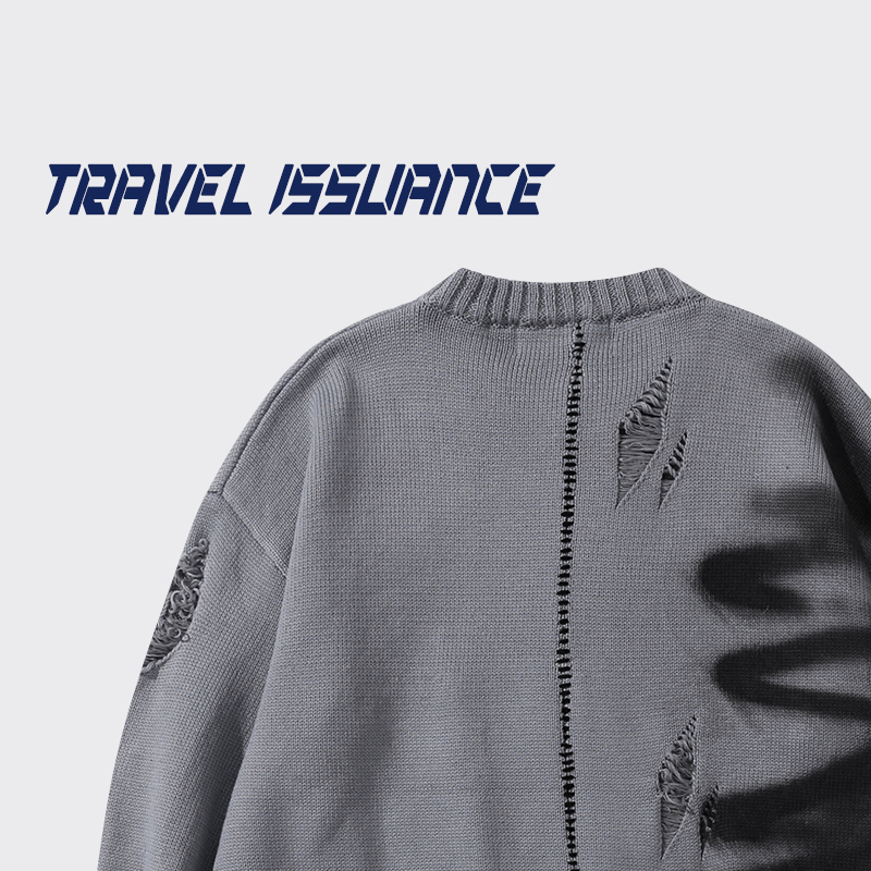 TRAVEL ISSUANCE 支离破碎的回忆 欧美街头破洞设计感潮牌ins毛衣