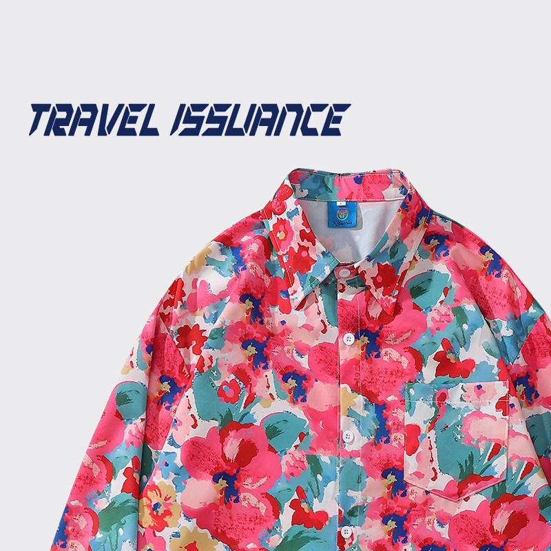TRAVEL ISSUANCE 热情奔放 日系复古涂鸦花卉长袖宽松衬衫男女bf,服饰配件/皮带/帽子/围巾,口袋巾,淘宝优惠券,粉丝福利购,淘宝优惠卷