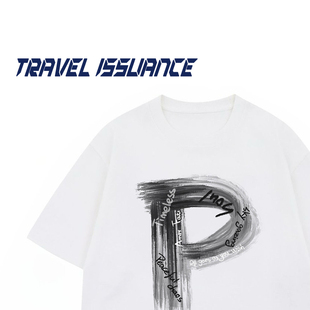 TRAVEL ISSUANCE 放慢生活 潮牌ins复古字母印花宽松短袖T恤男女