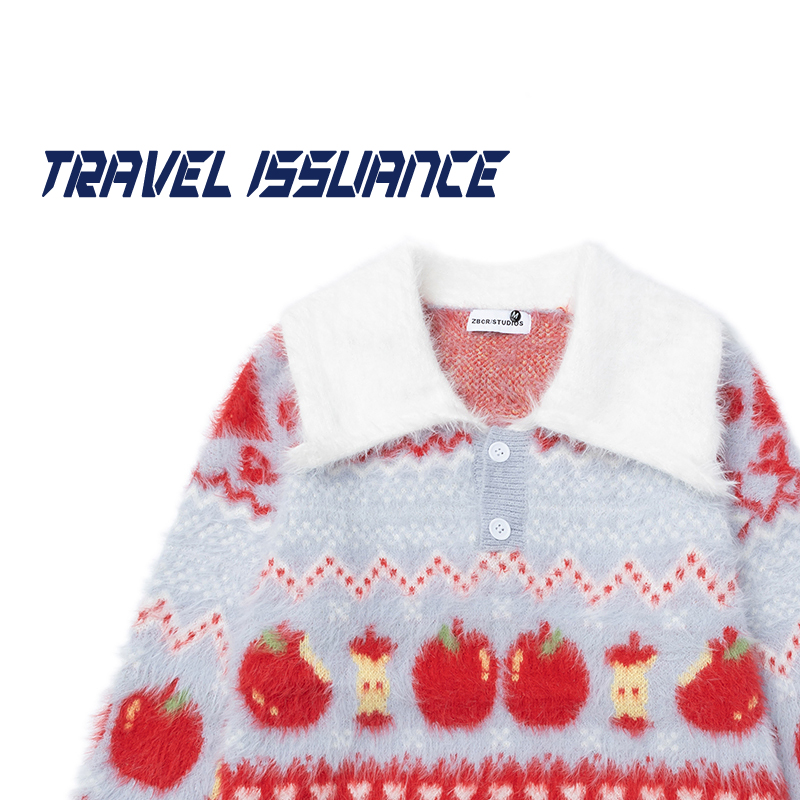 卡通图案撞色宽松针织毛衣