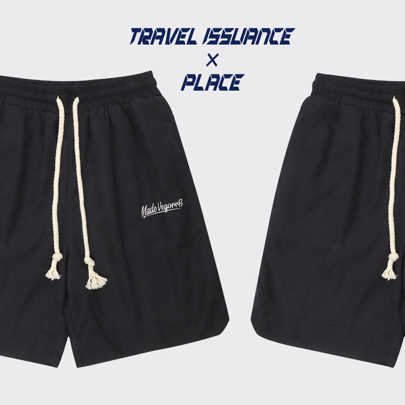 TRAVEL ISSUANCE 내셔널 트렌드 스트리트 스포츠 캐주얼 다재다능한 5부 팬츠 여름 조임끈 신축성 있는 허리 반바지