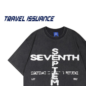 ISSUANCE 是在考验 美式 TRAVEL 嘻哈复古百搭圆领字母宽松短袖 T恤