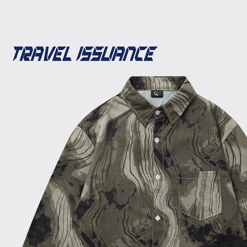 扎染抽象渐变宽松休闲长袖衬衫