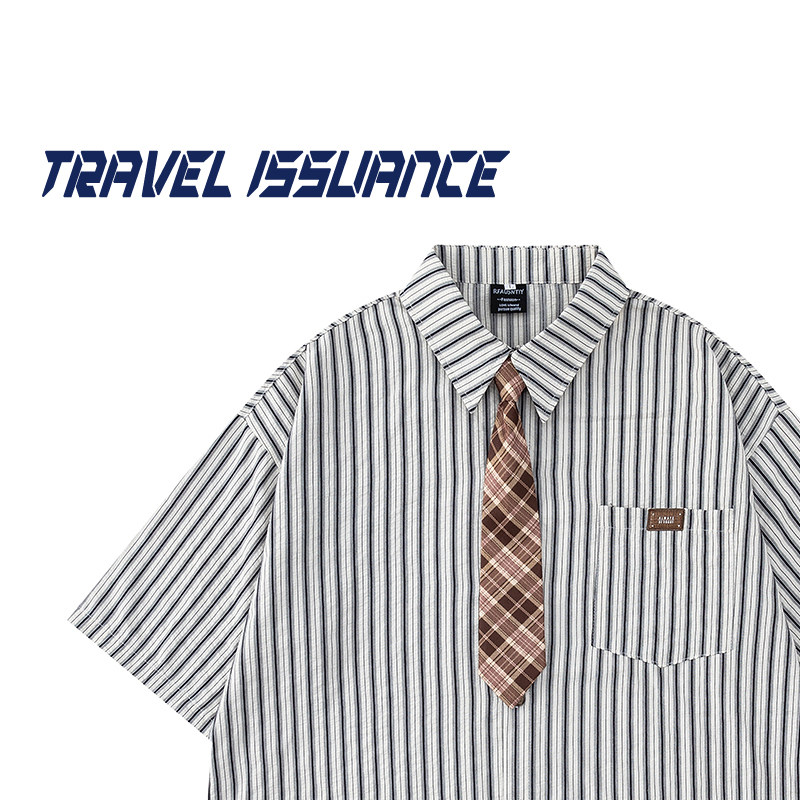 TRAVEL ISSUANCE 领带条趣 复古格纹领带搭配宽松短袖衬衫男女BF