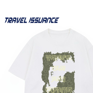TRAVEL ISSUANCE 细碎美好 潮创意趣味字母印花宽松圆领短袖T恤BF