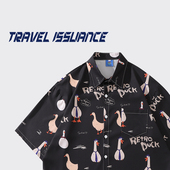 ISSUANCE 大鸭队伍 潮牌卡通动物满印衬衫 TRAVEL 男女宽松短袖