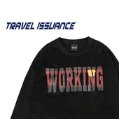 ISSUANCE 不断提升 街头美式 TRAVEL 潮字母印花圆领宽松长袖 卫衣