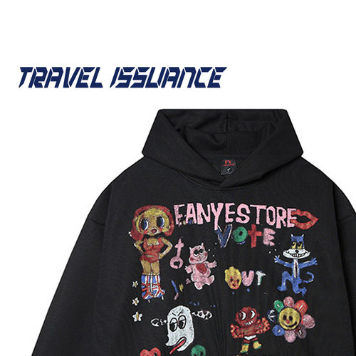 趣味涂鸦印花宽松bf连帽卫衣男女