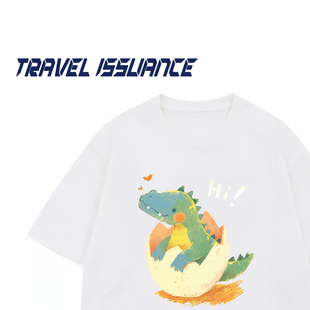 TRAVEL ISSUANCE 破壳日记 美式街头复古卡通印花宽松圆领短袖T恤