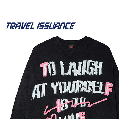 复古撞色字母慵懒宽松毛衣女百搭