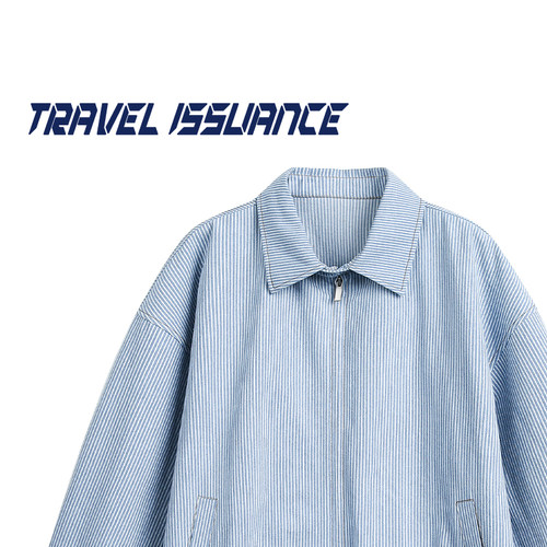 复古条纹宽松翻领夹克外套BF