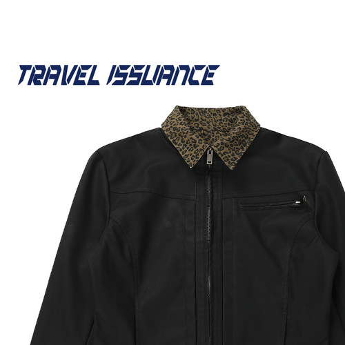 短款修身假两件豹纹女夹克外套