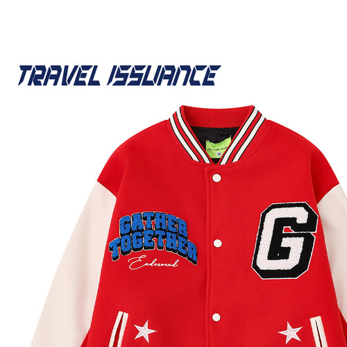 字母毛巾绣百搭宽松立领夹克外套