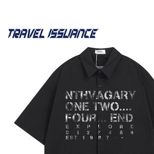 TRAVEL ISSUANCE 字母磨损 潮做旧宽松磨损字母印花短袖衬衫男女