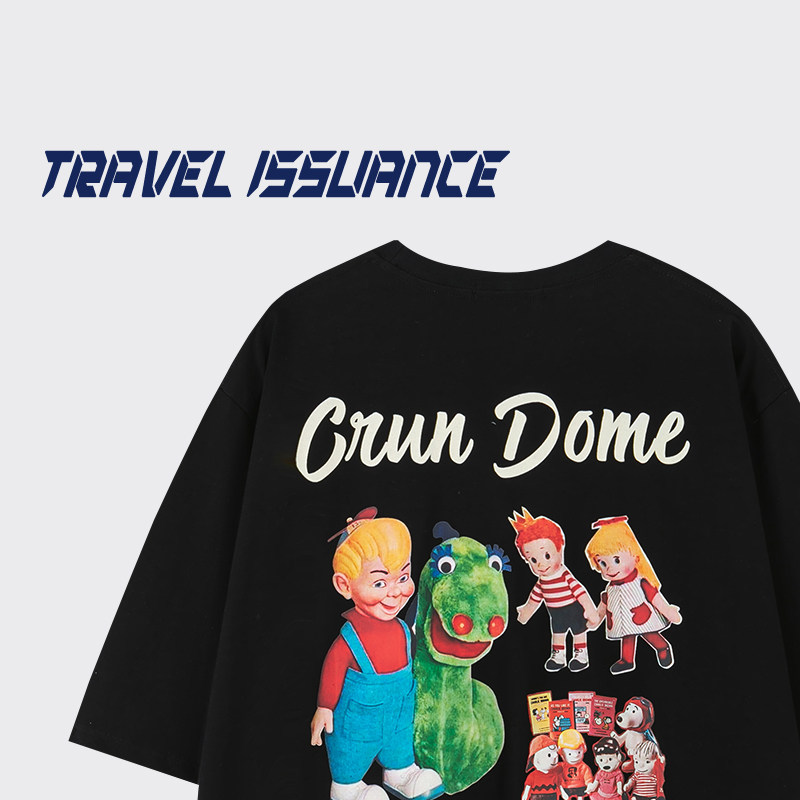 travel issuance 交个朋友吧 美式复古可爱创意情侣宽松短袖t恤bf