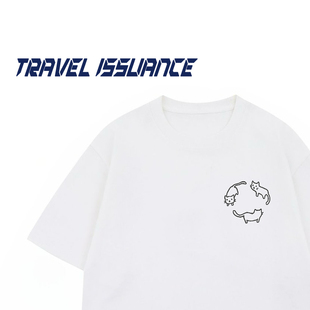 TRAVEL ISSUANCE 兜圈小猫 趣味可爱印花情侣休闲夏季宽松短袖T恤