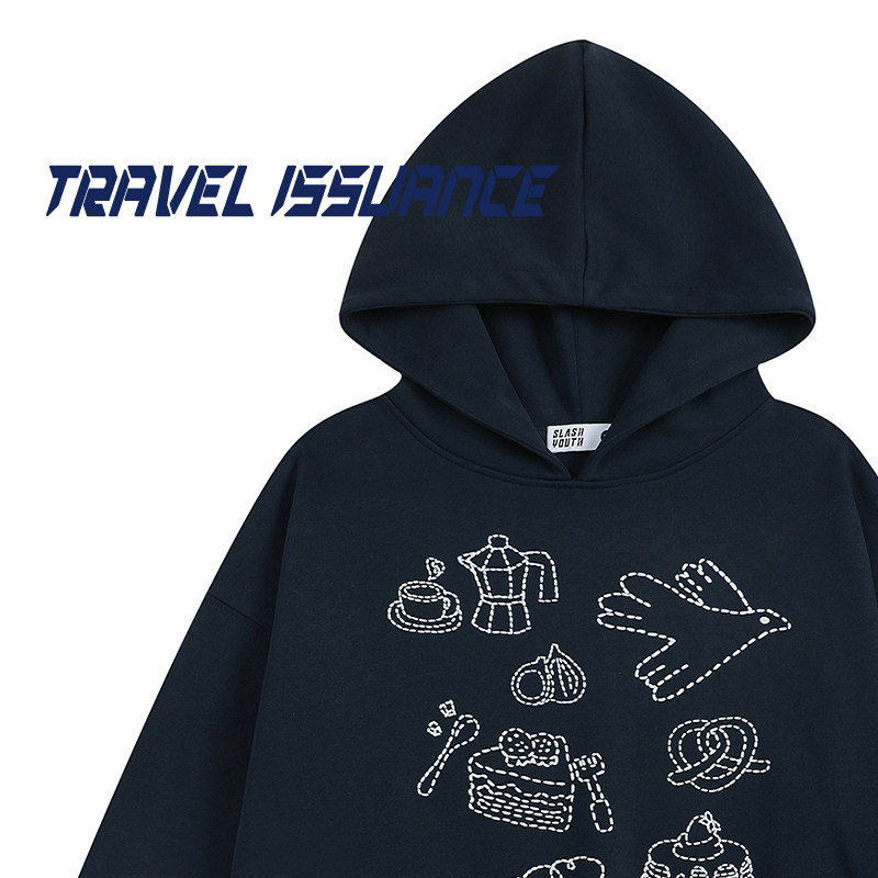 TRAVEL ISSUANCE 甜品时刻 小众印花宽松休闲套头连帽卫衣男女BF
