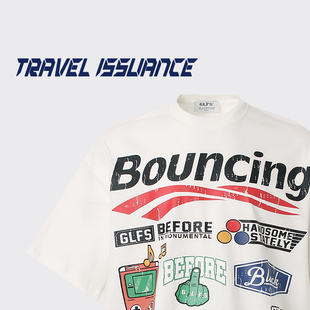 美式 TRAVEL ISSUANCE 不同标志 T恤男女BF 高街潮流机车风宽松短袖