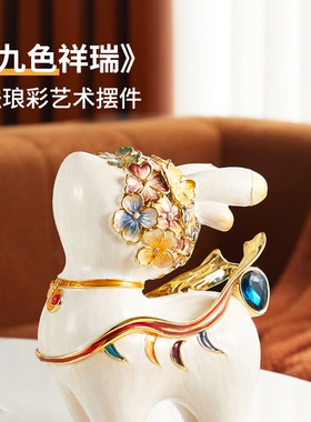 新款珐琅彩轻奢现代高级感招财鹿摆件电视柜家居装饰品九色鹿摆件