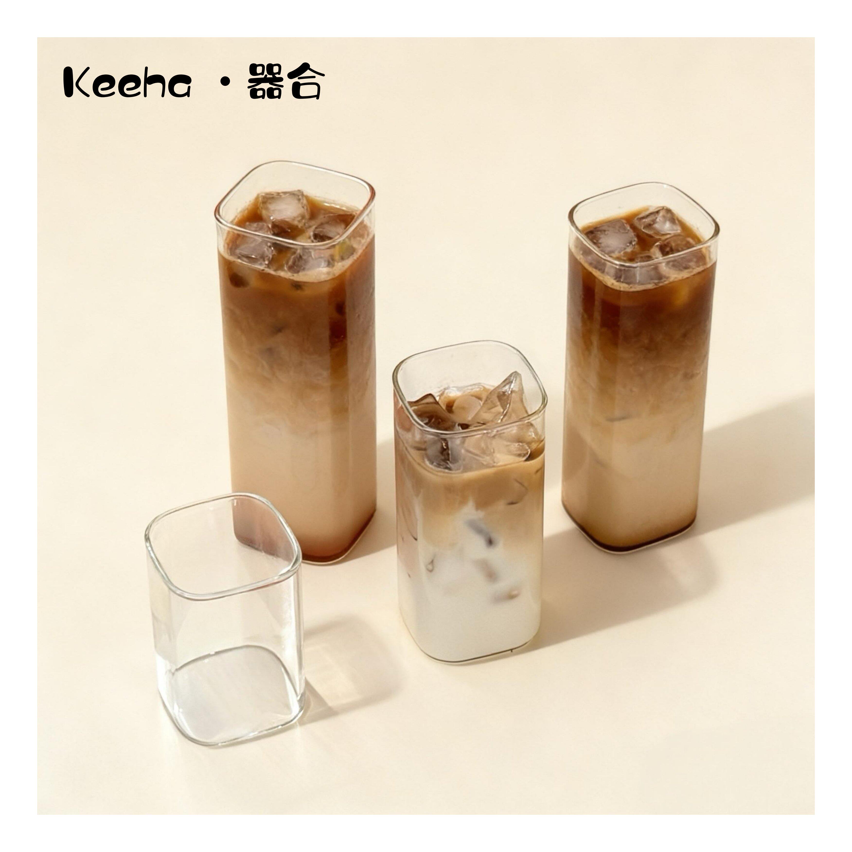 方形食品级大容量高硼硅玻璃牛奶杯耐冷耐热美式咖啡果汁气泡水杯