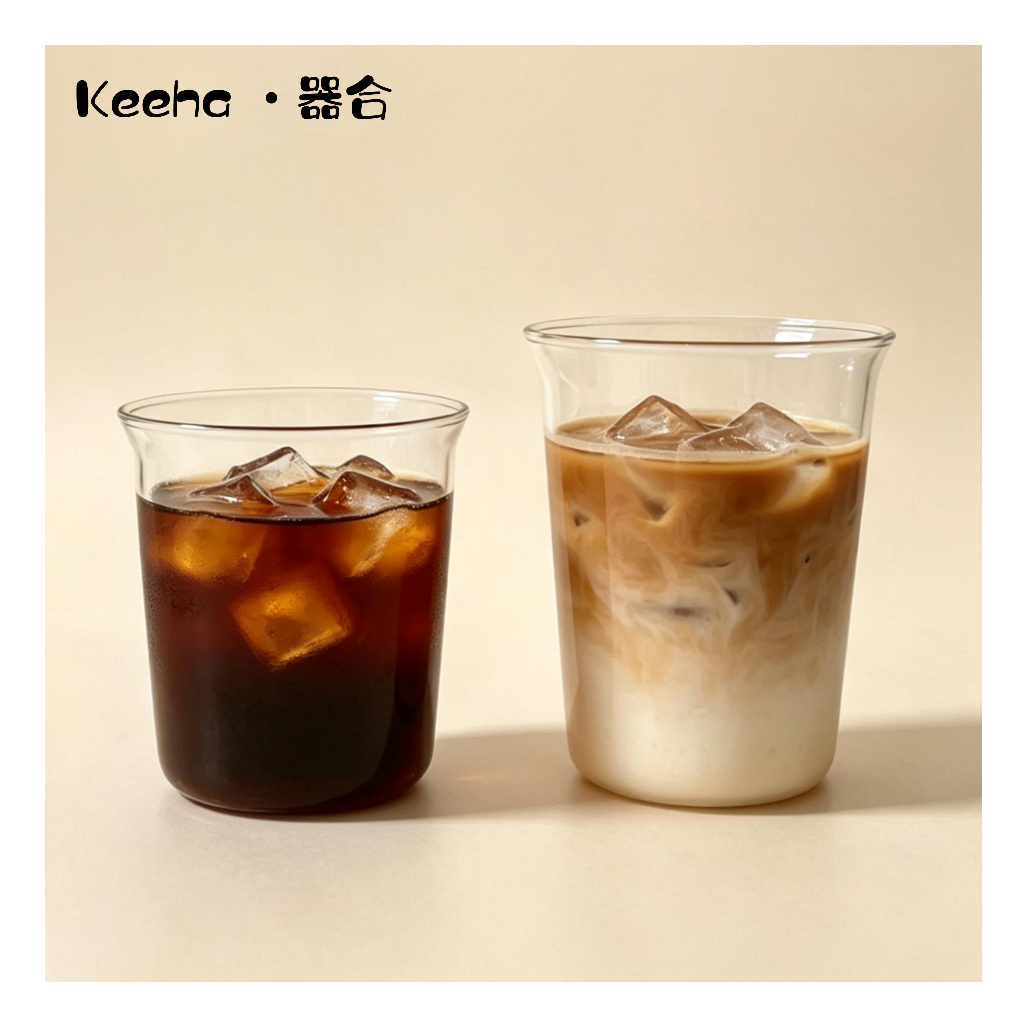 食品级耐热扩口杯可叠大容量高硼硅玻璃杯轻薄咖啡杯拿铁杯果茶杯