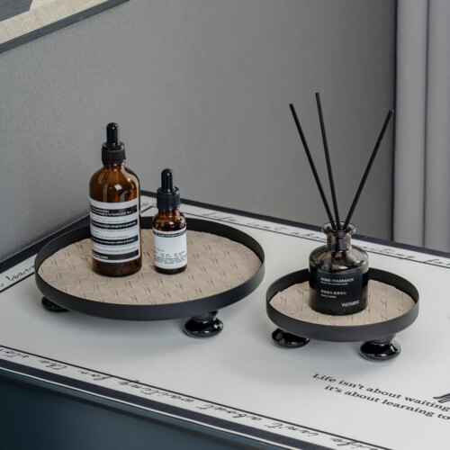 藤编皮革香薰香水收纳盘