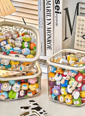 桌面可爱小萌粒收纳盒发饰迷你食玩透明盲盒积分卡罐子摆件展示架